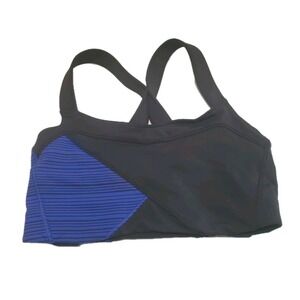 Lululemon Kanto Catch Me Bra Black Blue Striped‎ Sports Bra Size 4